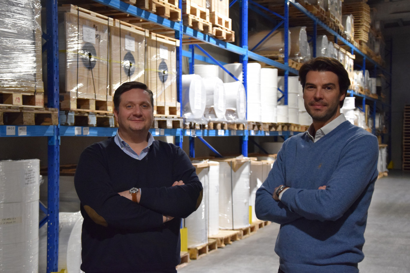 Laurent Roger et Charles Dautréaux, co-dirigeants de Sodinor, société spécialisée dans la distribution de papiers et films imprimables. 