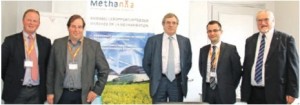 De gauche à droite, les intervenants lors de la présentation du programme Méthania : Olivier Durteste, directeur du pôle d’excellence régional Mécanique - Mecanov’, Olivier Hutin, son président, Philippe Vasseur, président de la CCI région Nord de France, Thierry Dhainaut, président du pôle d’excellence régionale Energie 2020, et Edouard Magnaval, président de la CCI Artois.