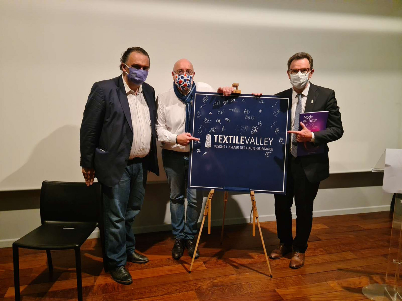 Guillaume Delbar, maire de Roubaix, Olivier Ducatillon, président de l'UITH, et Frédéric Motte, ancien président du Medef Hauts-de-France.