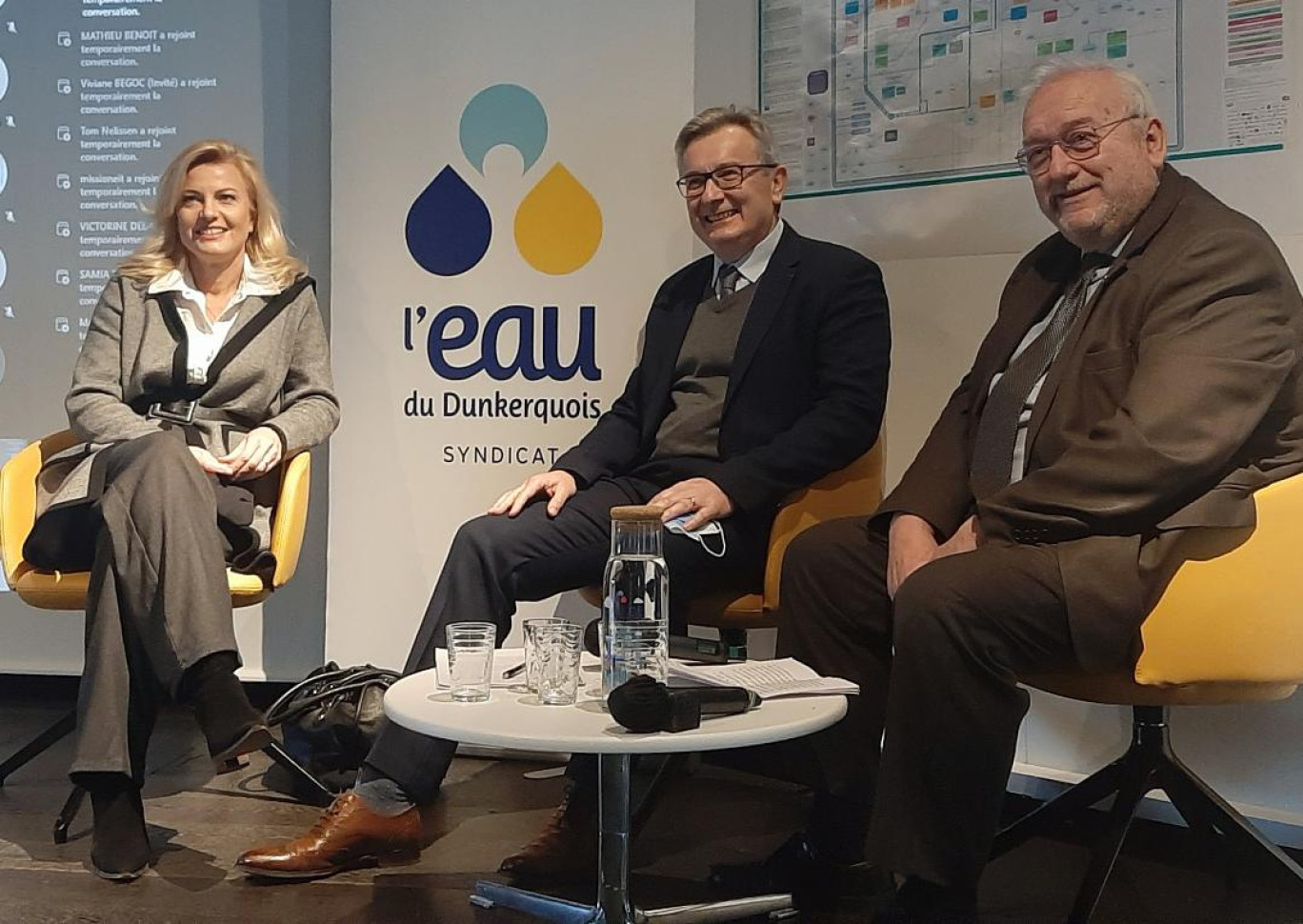 Marjorie Eloy et Bertrand Ringot, respectivement vice-présidente et président du Syndicat de l'eau, et Bernard Weisbecker, président de l'Agence d'urbanisme Flandre-Dunkerque.