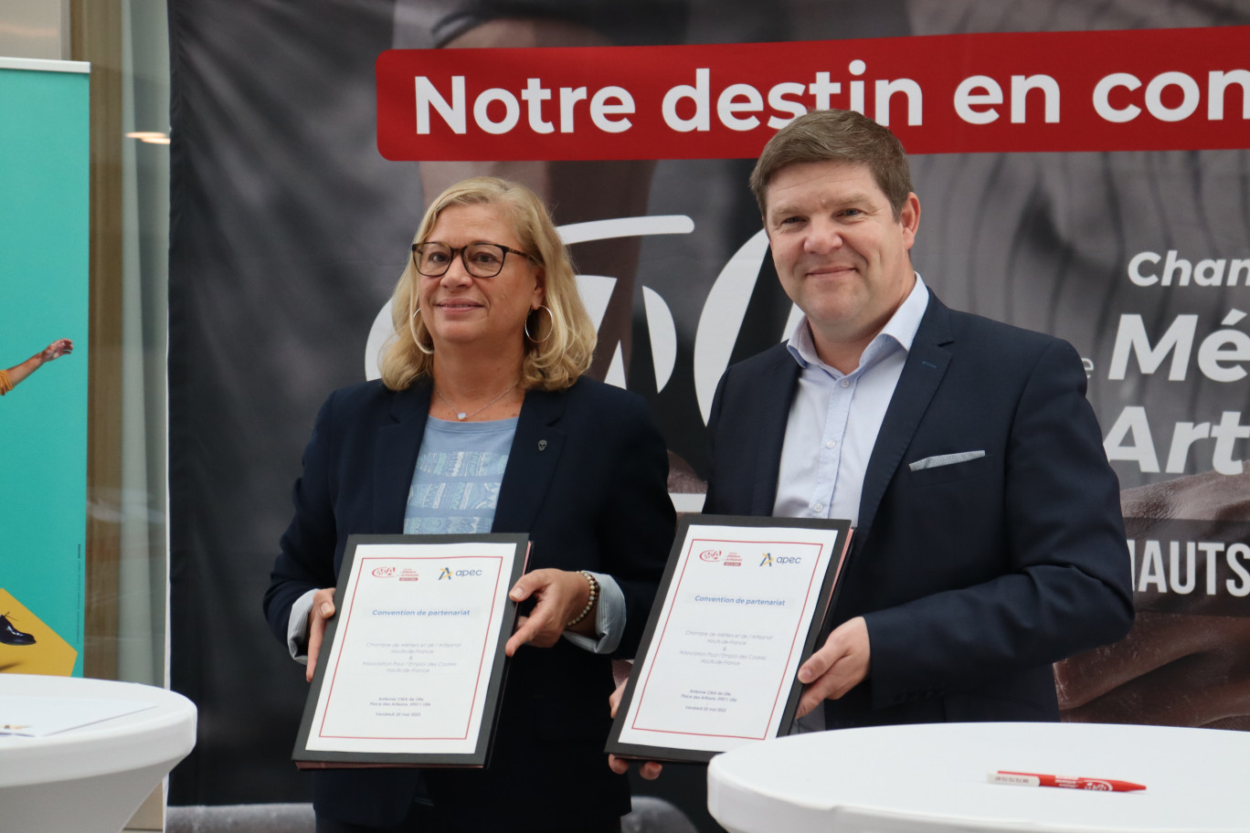 Valérie Fenaux, déléguée régionale de l’Apec Hauts-de-France, et le président de la CMA Hauts-de-France, Laurent Rigaud. © Aletheia Press /E.Chombart