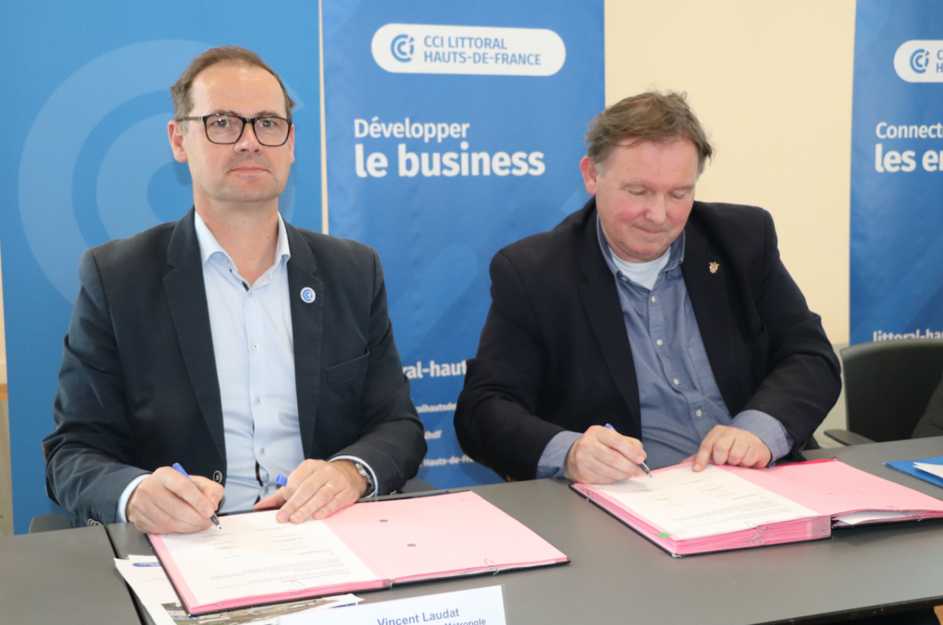 Vincent Laudat, président de la CCI Rouen Métropole, et François Lavallée, président de la CCI Littoral Hauts-de-France.