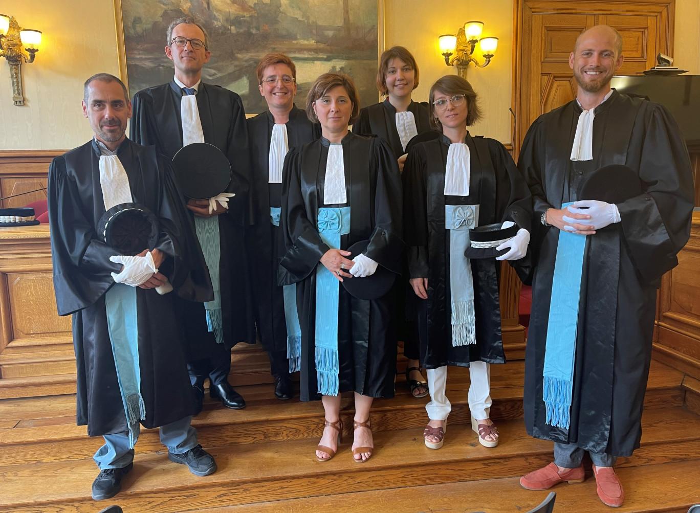 De gauche à droite : Adam Chodkiewiez, vice-procureur de la République, Sylvain Barbier Sainte-Marie, procureur, et Julie Astorg, présidente du tribunal, avec les nouveaux juges.