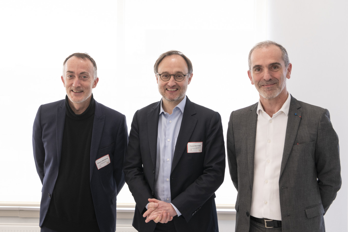De g. à d., Etienne Vervaecke, directeur général d’Eurasanté, Franck Mouthon, président de France Biotech et Frédéric Boiron, directeur général du CHU de Lille.