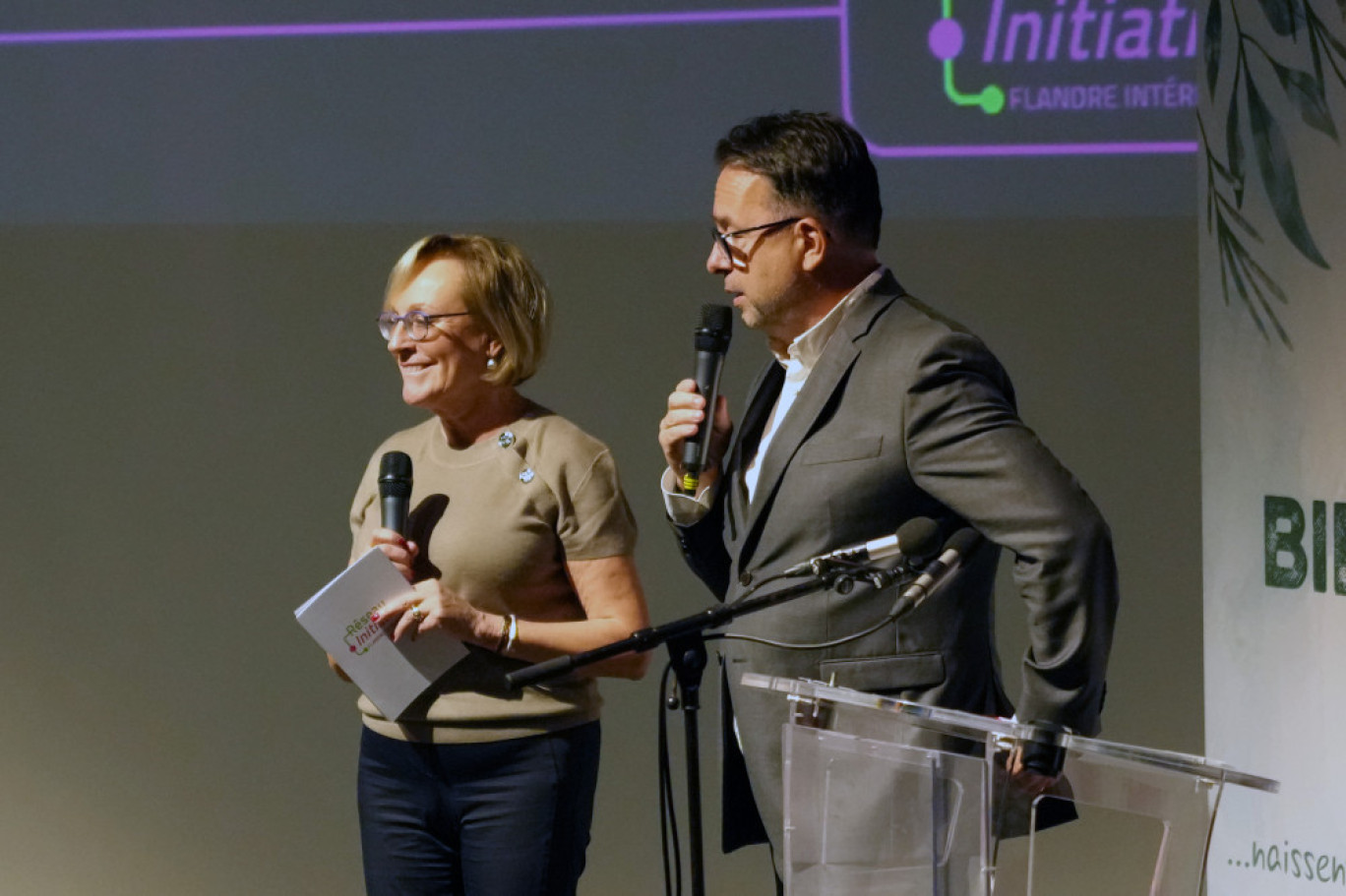 Annick Berrier, présidente de la société Soflacobat et présidente de l’association Initiative Flandre Intérieure, et Olivier Talbert, dirigeant du Business Club O².