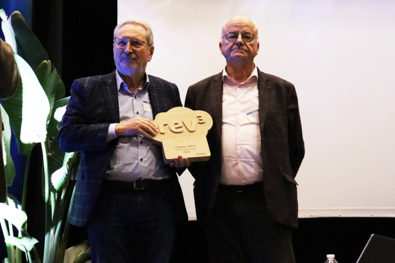 Bernard Baudoux, président de l’agglomération Maubeuge Val-de-Sambre et Bruno Fontaine, président de la CCI Grand Hainaut. © Aletheia Press/E.Chombart