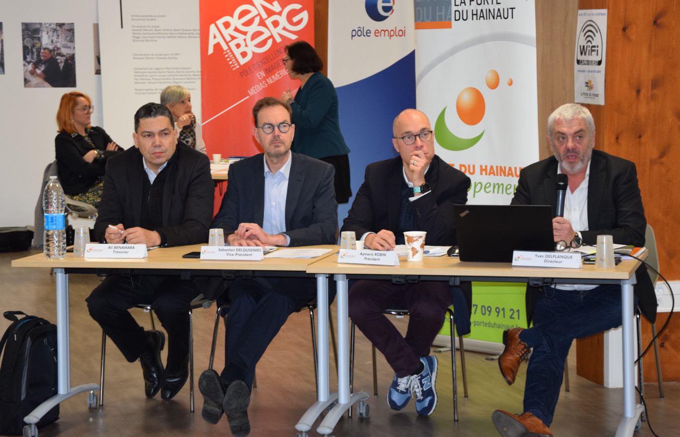 De gauche à droite : Ali Benamara, trésorier ; Sébastien Delquignies, vice-président ; Aymeric Robin, président ; et Yves Delplanque, directeur de Porte du Hainaut Développement. 