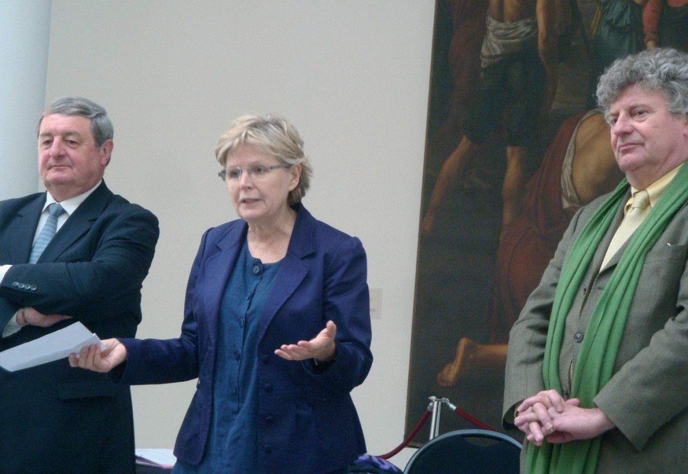 Joël Girre, directeur régional du Crédit du Nord, Catherine Cullen, adjointe au maire de Lille, déléguée à la culture, et Alain Tapié, conservateur en chef du palais des Beaux-Arts de Lille.