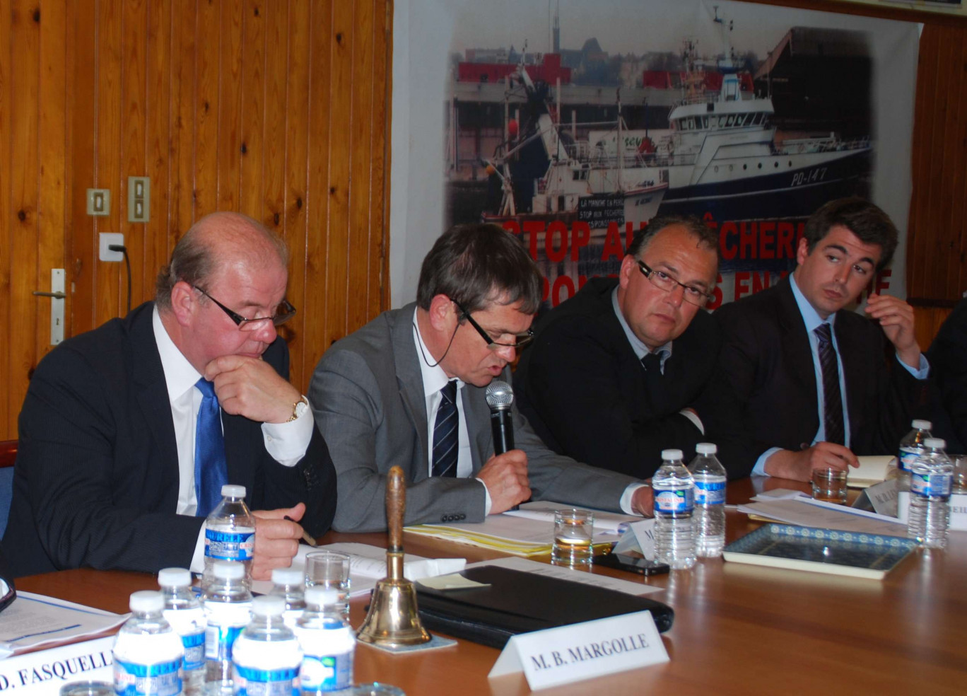 De gauche à droite, le président Bruno Margollé, le directeur Eric Gosselin, le président de l'Acanor Daniel Leprêtre, et le conseiller pêche du ministre Cuvillier, François Lambert.