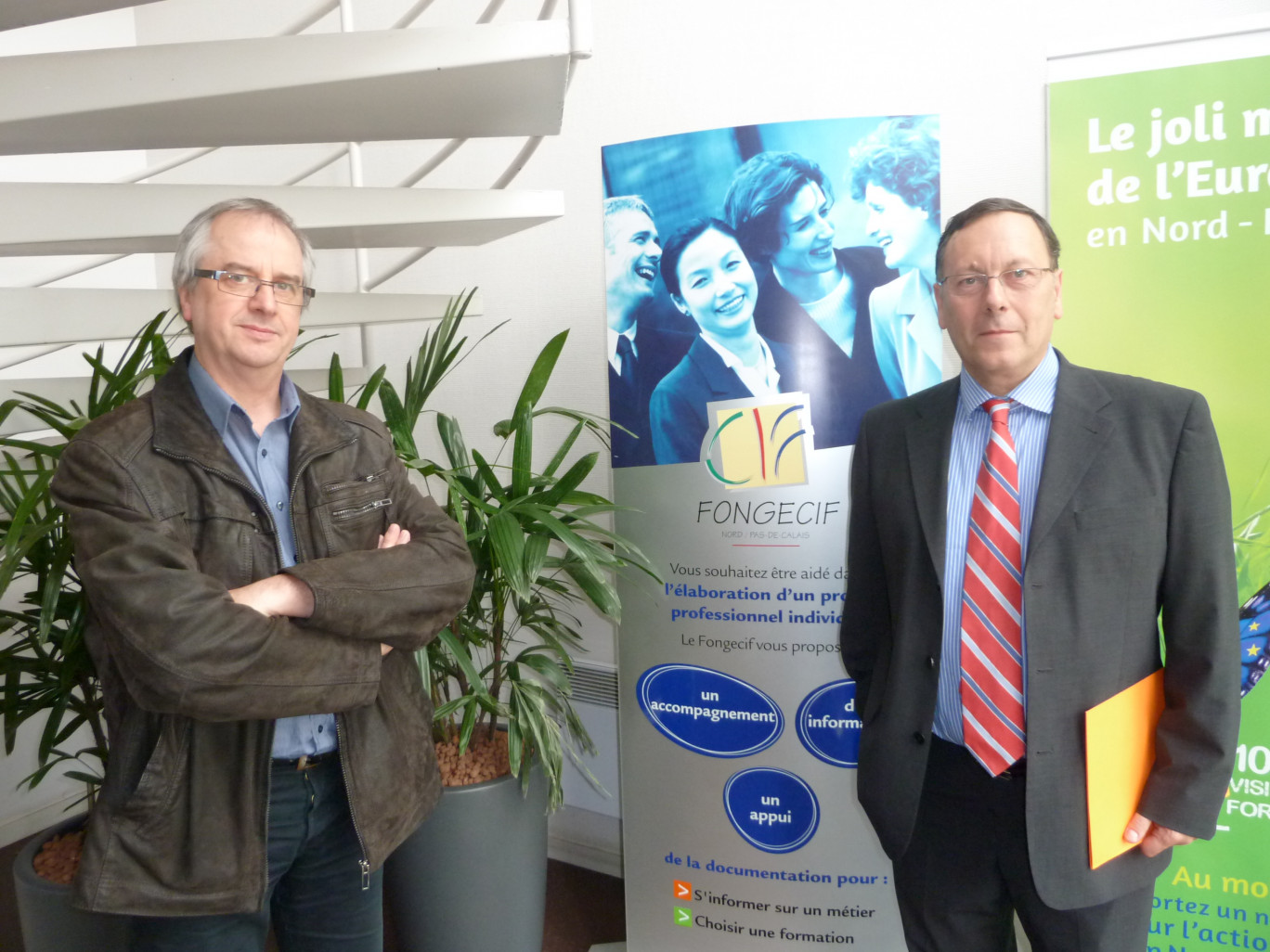 Yves Delannoy, vice-Président et Patrick Brunier, Président du FONDGECIF Nord – Pas de Calais, au siège de Marcq-en-Baroeul.