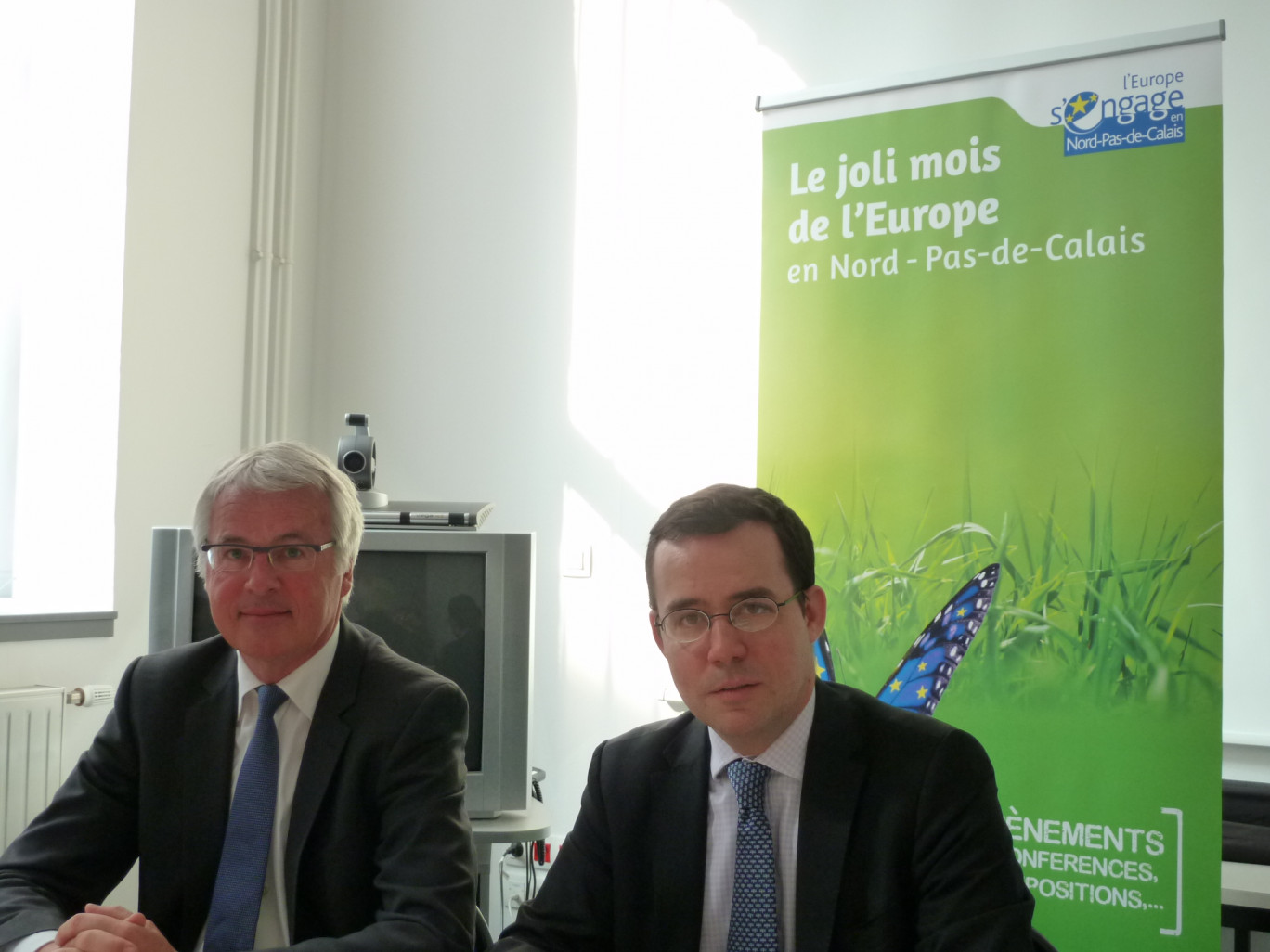 Rudy Eelgest et Laurent Hottiaux lors du lancement du Joli mois de l'Europe en Nord-Pas-de-Calais, le 3 mai 3013, à la Préfecture de Région.