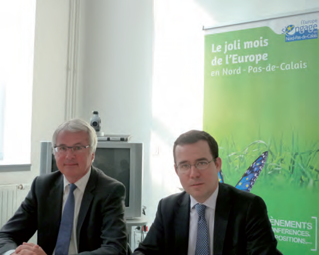 Rudy Eelgest et Laurent Hottiaux lors du lancement du “Joli mois de l’Europe en Nord-Pas-de-Calais“, le 3 mai 3013, à la préfecture de région.