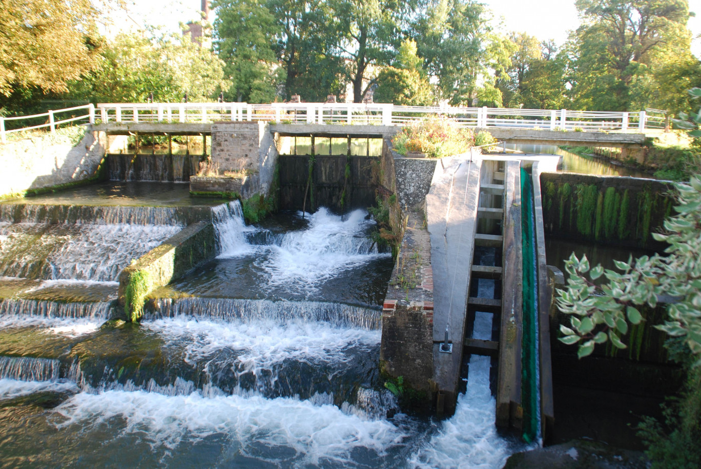 Une passe à poissons, à Auchy-les-Hesdin, permet la remontée des salmonidés et des anguilles.