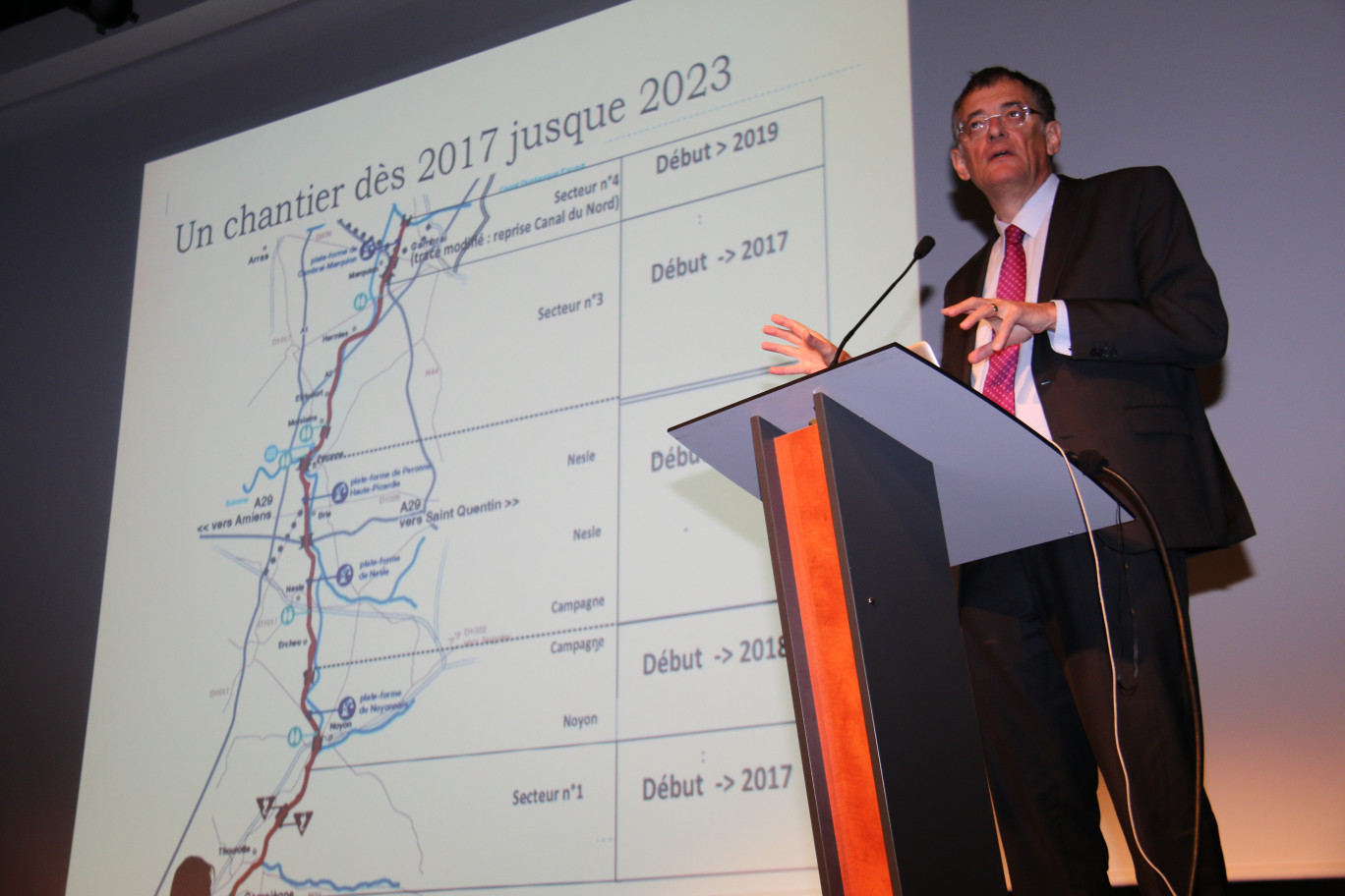 Rémi Pauvros, député du Nord, grand architecte du canal Seine Nord, a présenté documents à l’appui, l’état d’avancement du projet avec ses grandes dates de points d’étapes.