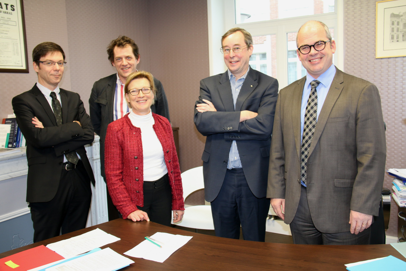 De gauche à droite : Me Antoine le Gentil, Me Etienne Prudhomme, Me Blandine Prévot-Linquercq, Me Antoine Vaast, vice bâtonnier, et Me Philippe Meillier, bâtonnier.