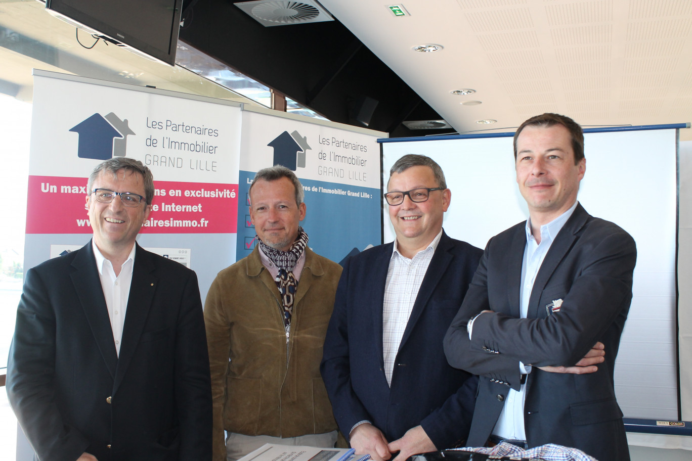 Les membres du bureau des Partenaires de l'immobilier Grand Lille, de gauche à droite, Philippe Descampiaux, président, Eric Franques, chargé de communication, Valery Pierrard, secrétaire, et Gérard Galez, trésorier.