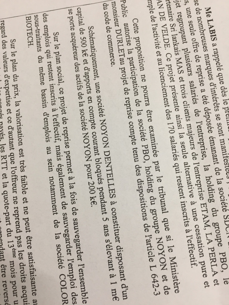 « Fac-similé du jugement du tribunal de commerce de Boulogne-sur-Mer. Noyon vendu 200 000 euros ».