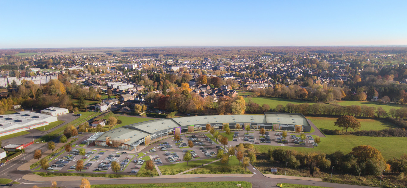 Vue virtuelle du projet. À l’arrière plan, la ville de Fourmies. La zone économique de la Marlière se situe au nord ouest de la principale commune de la Communauté de communes du Sud Avesnois.

